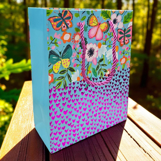 Pink metallic hearts embossed goodie bag