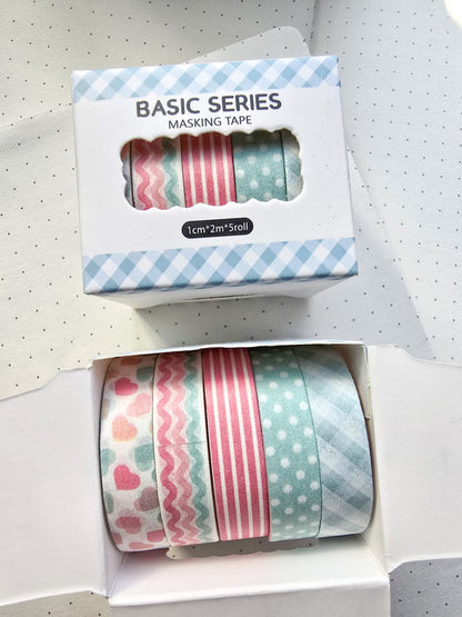 Washi Tape basic series 1 cm size of 5 rolls