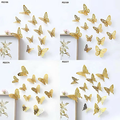3D GOLD butterfly stickers 12 pcs