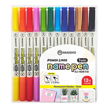 Mungyo Name Pen Permanent Marker Twin Swt of 12. (1mm - 2.25mm)