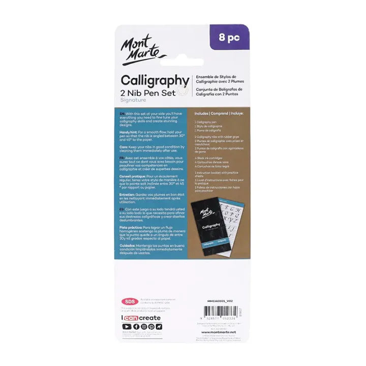 Mont marte calligraphy pen 2 nibs set with 8 pcs