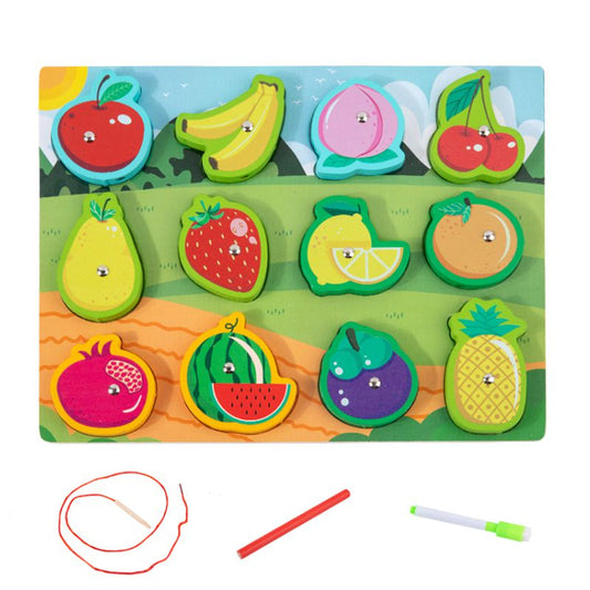 4 in 1 fruit wooden board with sorting, sewing & writing