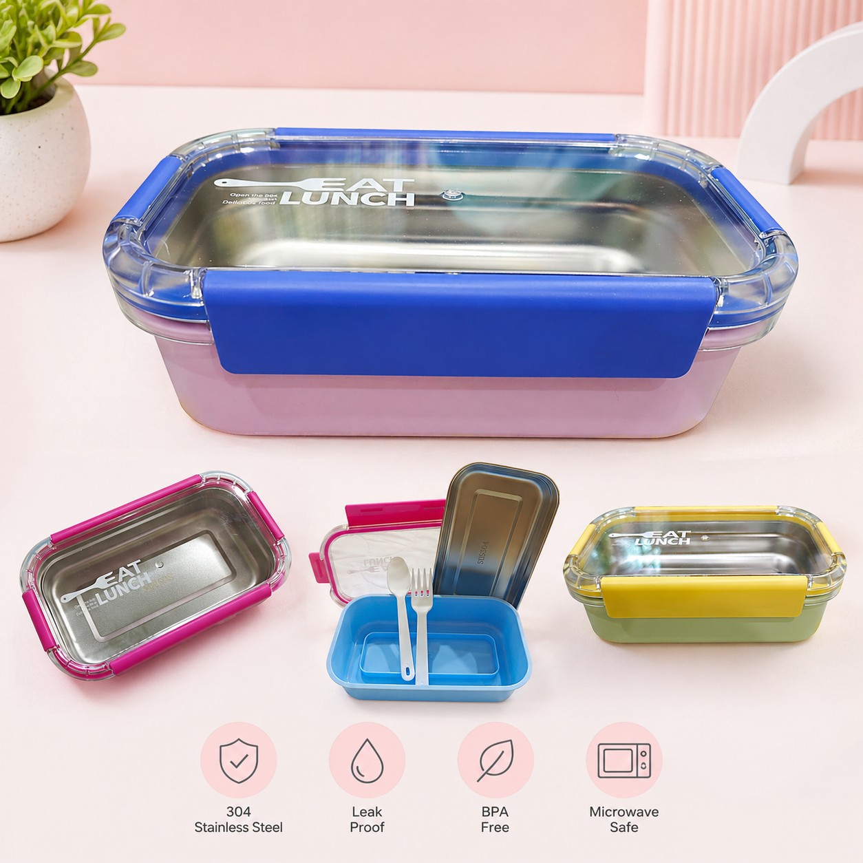 Stainless steel lunchbox with spoons (6906)