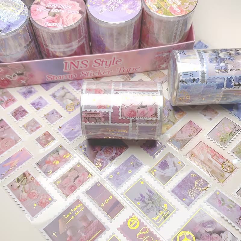 Floral Landscape Stamps with Gilded Foil art Stickers tape - Multicolor (/) Plastic Stamp Sheets Suitable for Scrapbooking, Card Making, DIY Crafts - Irregular Flower & Foliage Stamps