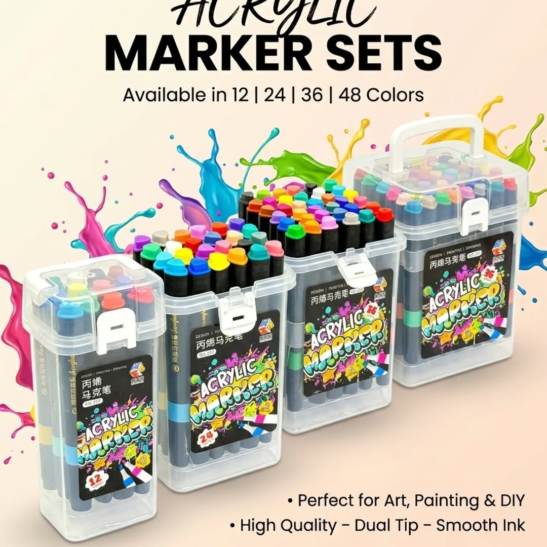 Dual-Tip Acrylic Markers for Multi-Surface Use (huihuajia)