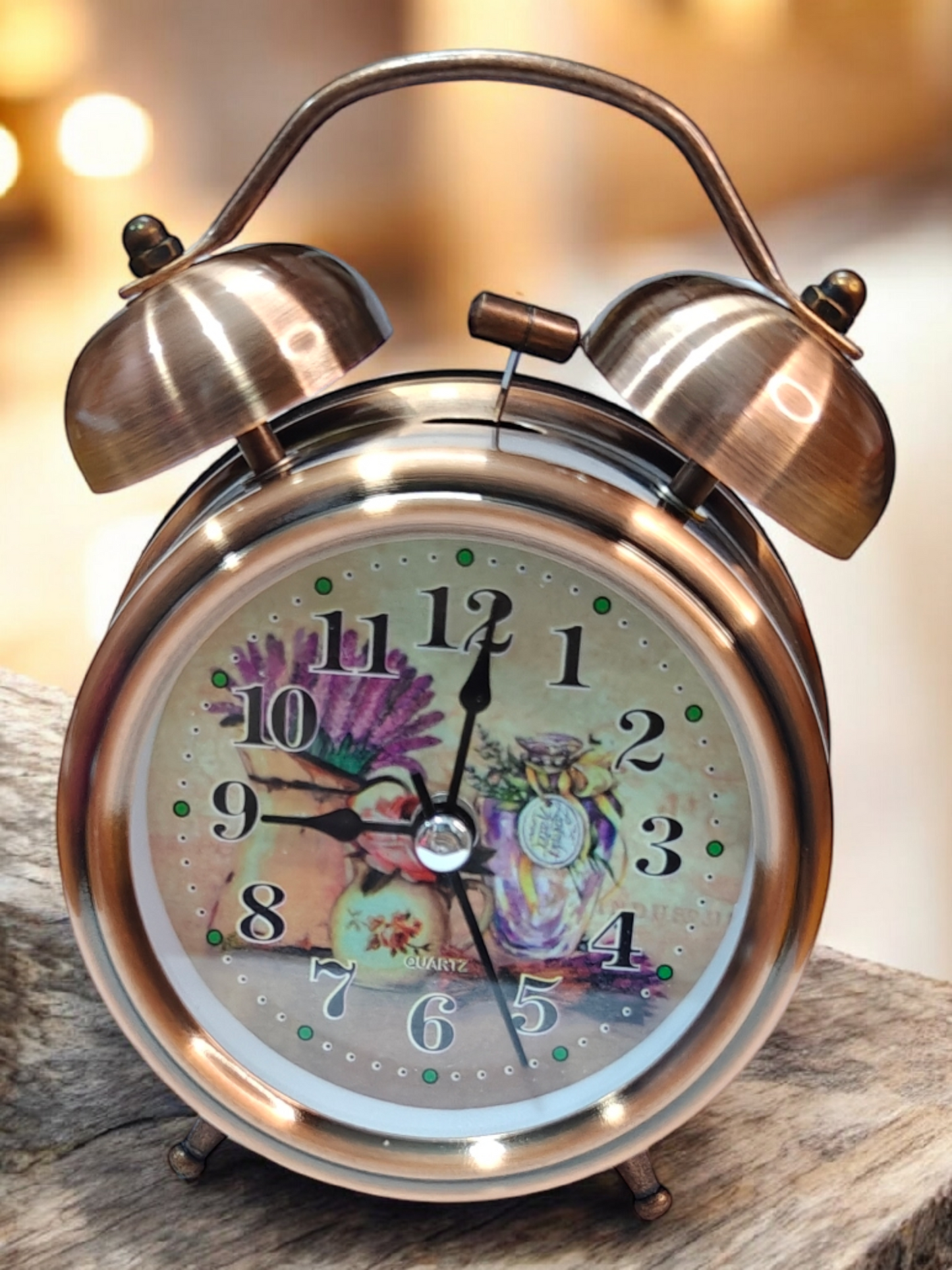 Vintage metal alarm clock 10x7 cm (no.702-flower)