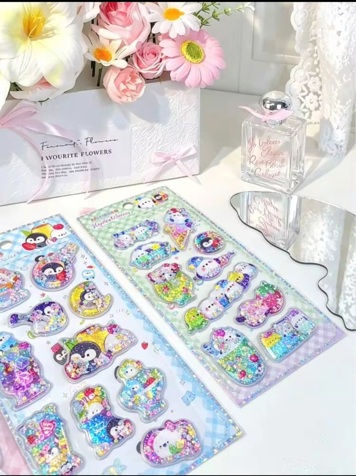 3D water-filled glitter shaker epoxy stickers