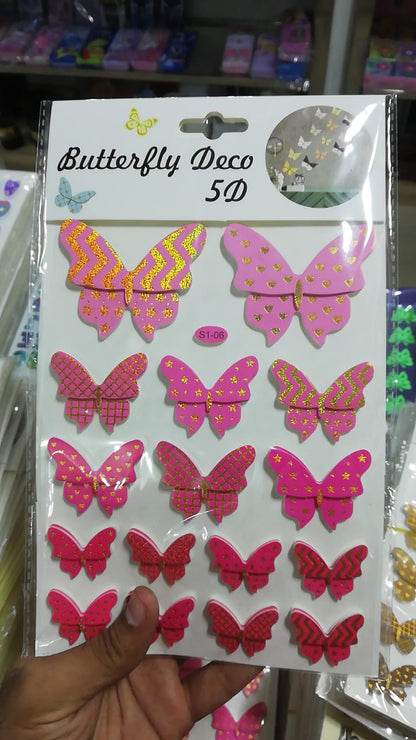 Pack of 16 5D DIY Butterfly pink Stickers (S1-06)