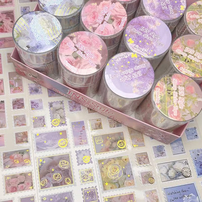 Floral Landscape Stamps with Gilded Foil art Stickers tape - Multicolor (/) Plastic Stamp Sheets Suitable for Scrapbooking, Card Making, DIY Crafts - Irregular Flower & Foliage Stamps