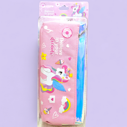 Zipper Fabric Pencil Pouch Unicorn(Geometry Case)# 68116
