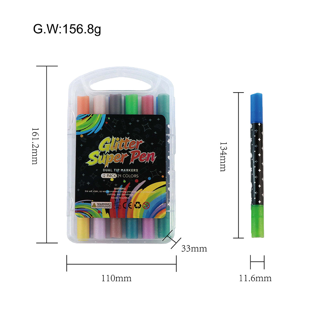 Injoy 12 Dual Tip Glitter Markers (686-12)