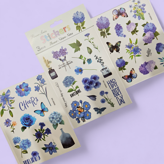 3 stickers sheets in blue floral theme