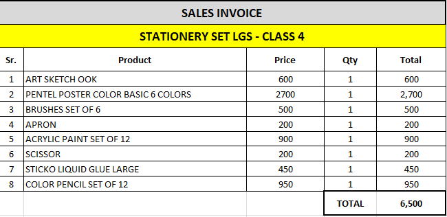 Class 4 School Stationery for LGS