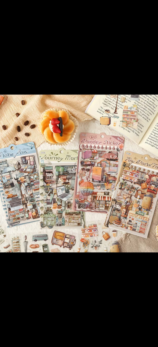 Travel lucky series journalling stickers of 4 pcs (LTXQX)