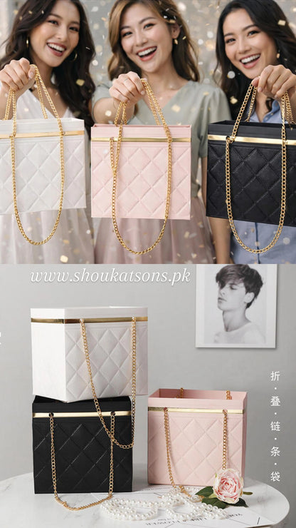 Multipurpose Gift bags / flower gift box with golden chain (removable flower stand from inside)