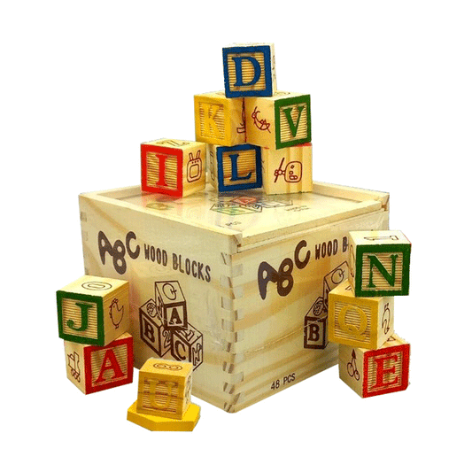 Wooden alphabets blocks in a box