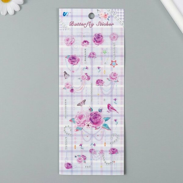 Pinteresty stickers single sheet with rhinestones ribbon n floral series