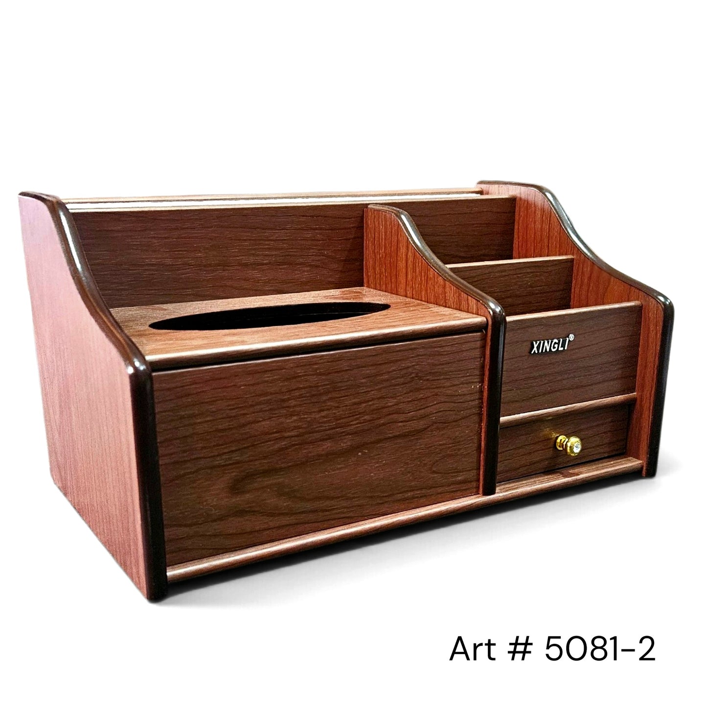 Wooden Pen Organizer With Tissue Box  Holder # 5081-2