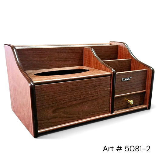 Wooden Pen Organizer With Tissue Box  Holder # 5081-2