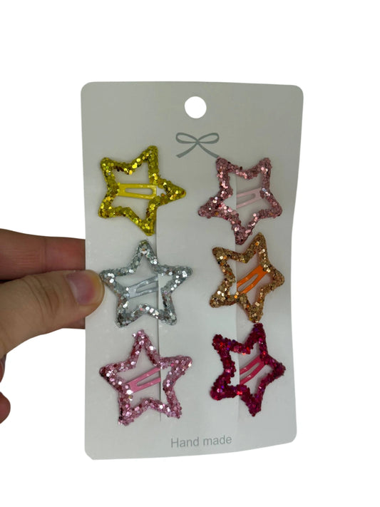 Chunky glitter star hairpins 6 in pack
