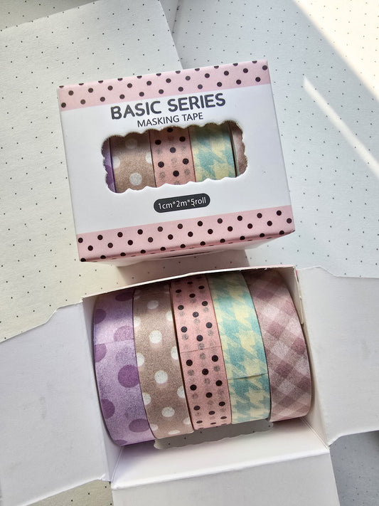 Washi Tape basic series 1 cm size of 5 rolls
