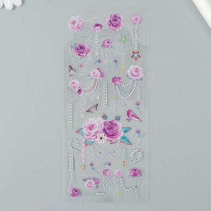 Pinteresty stickers single sheet with rhinestones ribbon n floral series