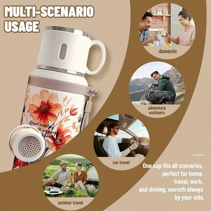 Floral thermos with 7 layer temperature lock technology ft aesthetic steel cup