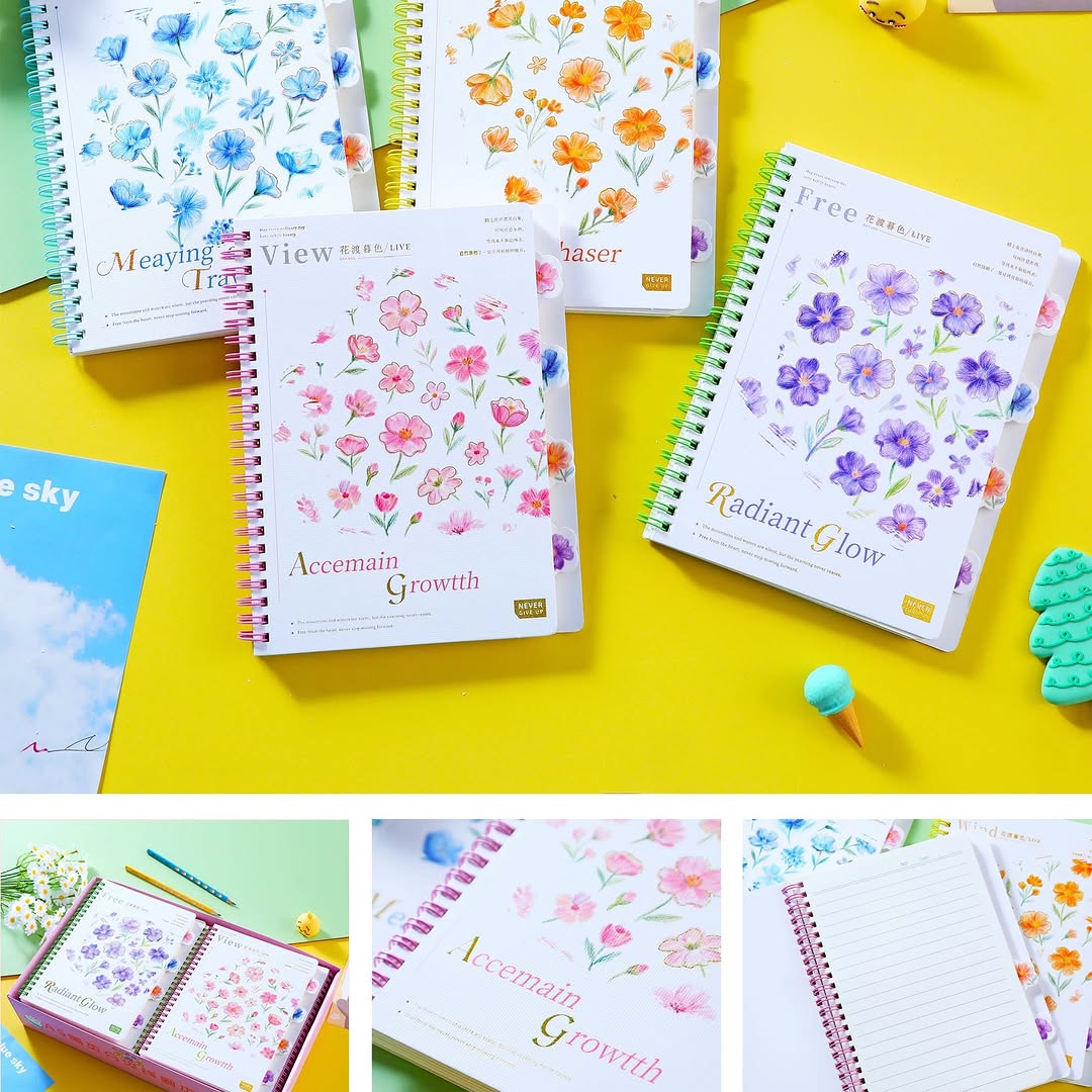 Floral A5 spiral notebook with separtors