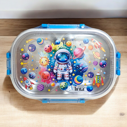 Stainless steel spaceman lunchbox with 2 compartments