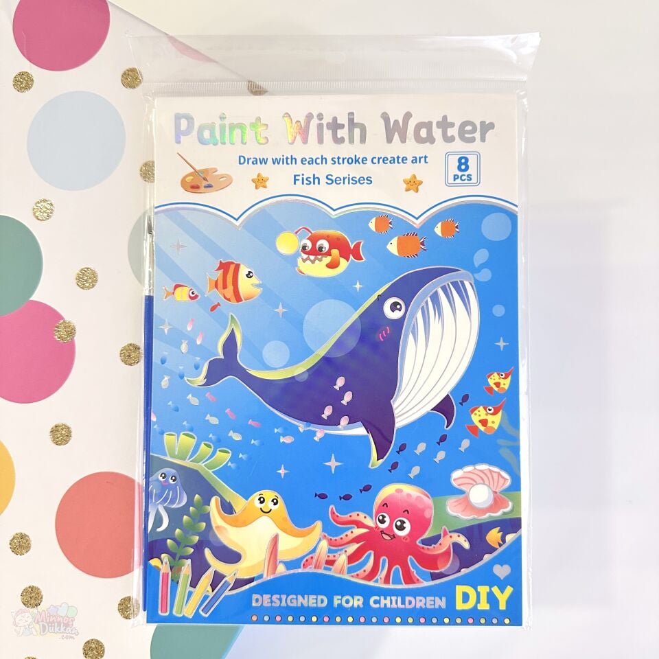 DIY water paint coloring book with brush and detachable pages