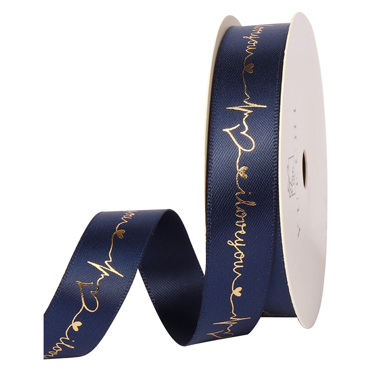 Imported Gold foil printed i love you satin ribbon of 35 yards, 1 inch width