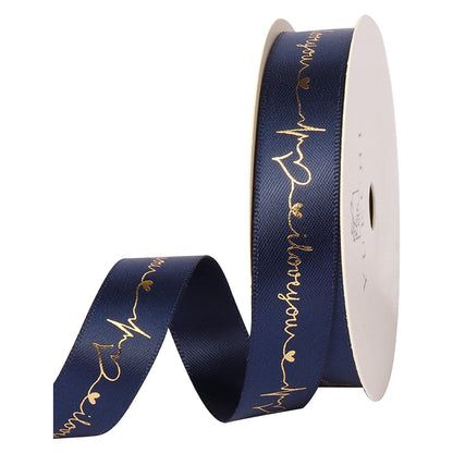 Imported Gold foil printed i love you satin ribbon of 35 yards, 1 inch width
