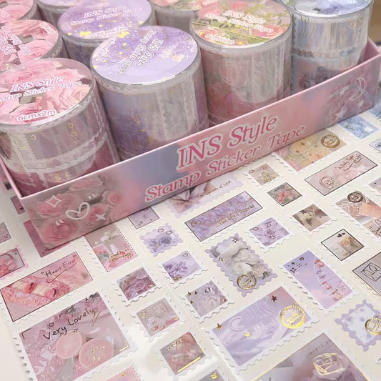 Floral Landscape Stamps with Gilded Foil art Stickers tape - Multicolor (/) Plastic Stamp Sheets Suitable for Scrapbooking, Card Making, DIY Crafts - Irregular Flower & Foliage Stamps