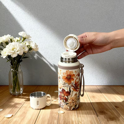 Floral thermos with 7 layer temperature lock technology ft aesthetic steel cup