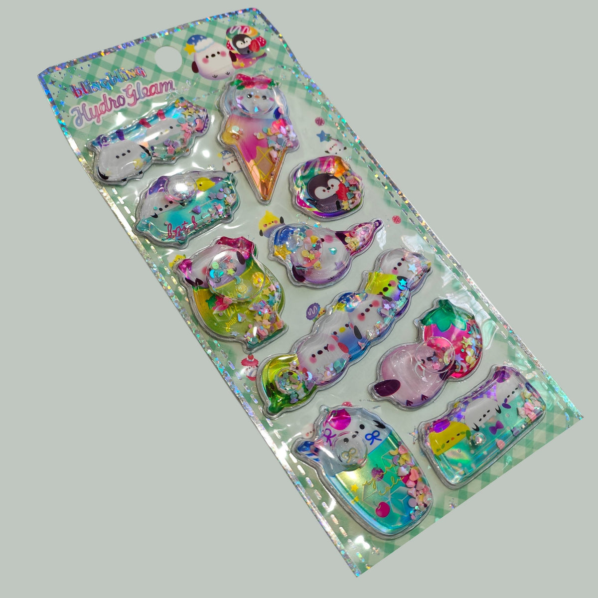 3D water-filled glitter shaker epoxy stickers