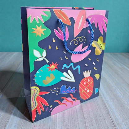 Bold Floral gift bag/ goodie bag(No.1971) golden retro effect