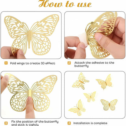 3D GOLD butterfly stickers 12 pcs
