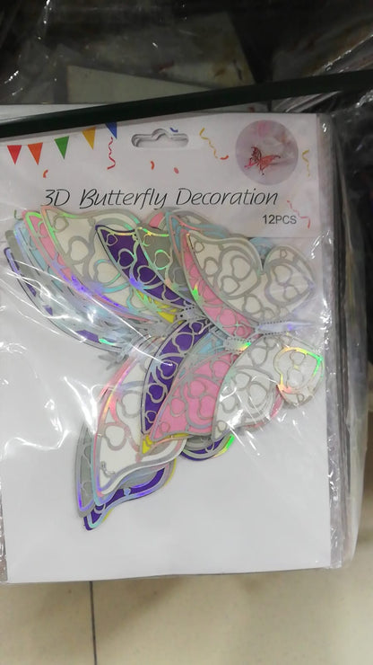 3D butterfly decoration with silver outline 12 pcs