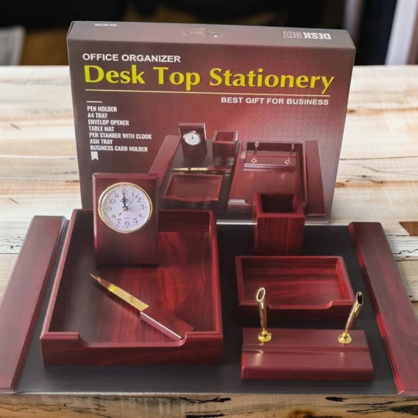 Wooden Desk Stationery 7 Pcs Set With Table Matt # 90700