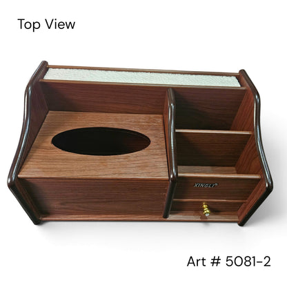 Wooden Pen Organizer With Tissue Box  Holder # 5081-2