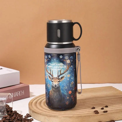 Stainless steel vacuum insulated travel mug ft. "Forest Elk" 600ml