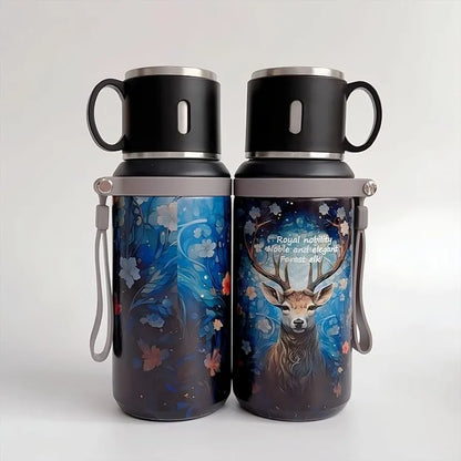 Stainless steel vacuum insulated travel mug ft. "Forest Elk" 600ml