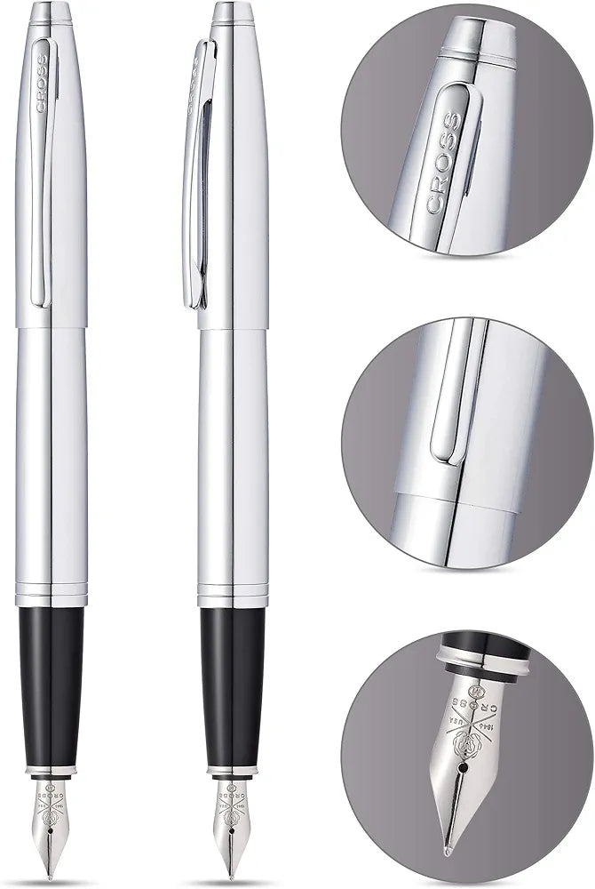 Cross Fountain Pen Stylo Plume Chrome Metallic Body AT0116-1MS