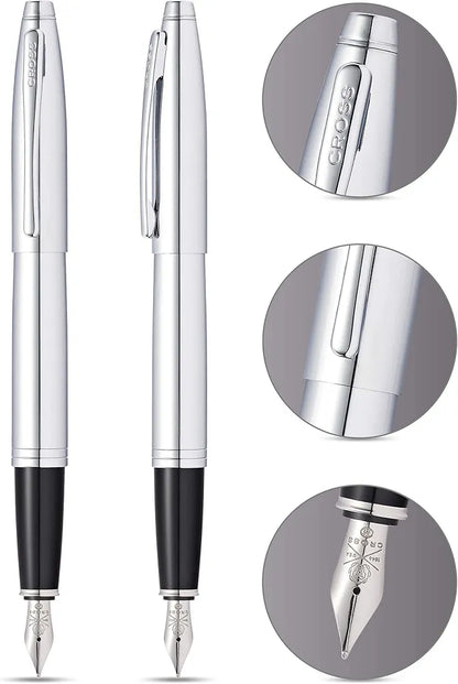 Cross Fountain Pen Stylo Plume Chrome Metallic Body AT0116-1MS