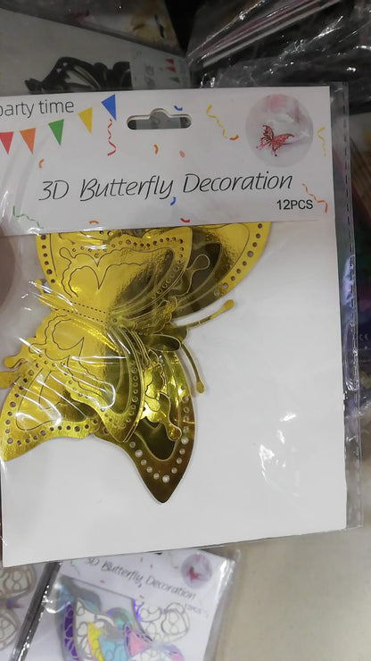 3D GOLD butterfly stickers 12 pcs