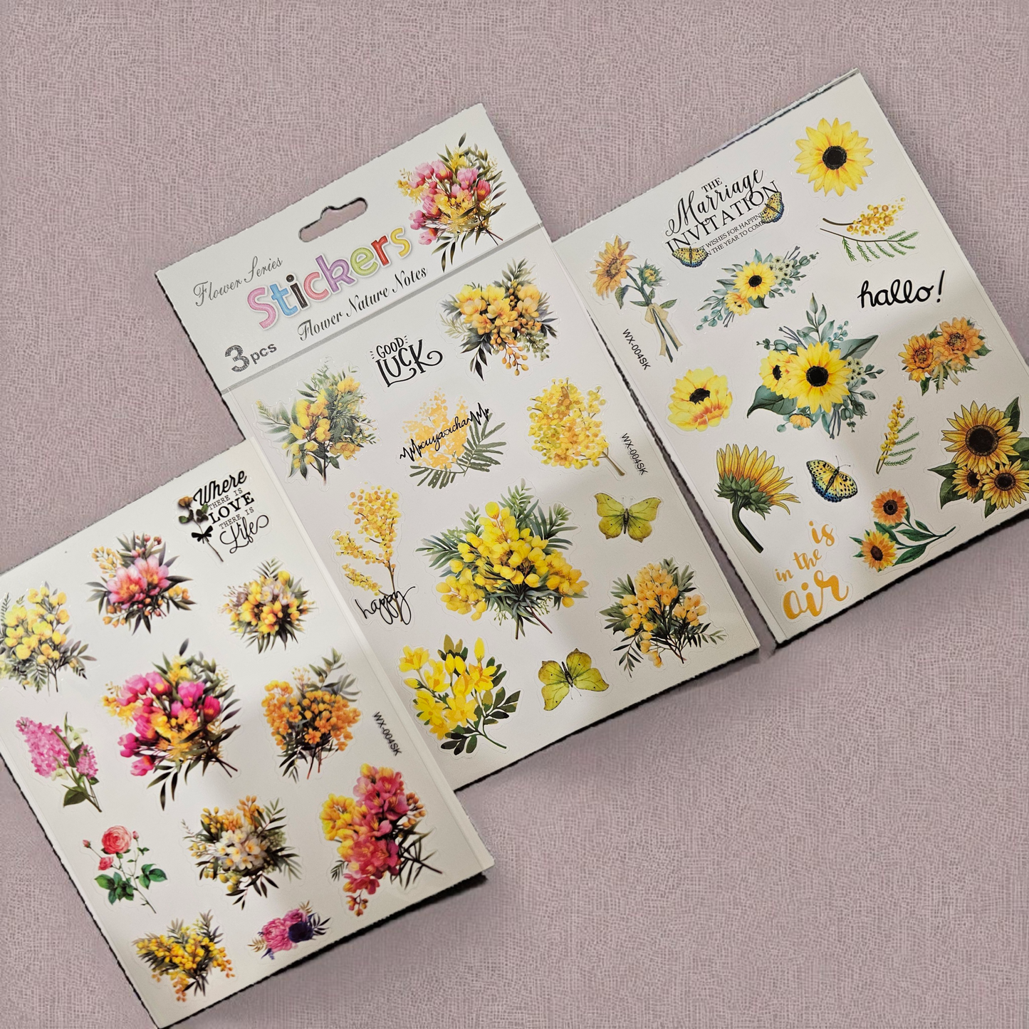3 sticker sheets in yellow floral theme
