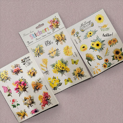 3 sticker sheets in yellow floral theme