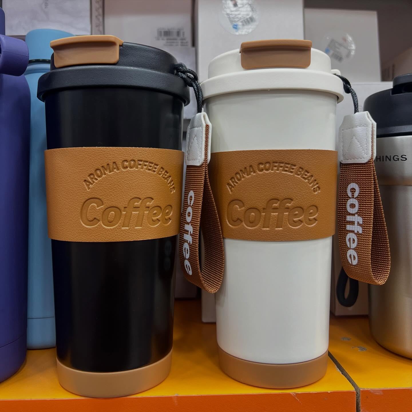 500ml Travel Insulated Vacuum Coffee Tumbler Mug Leather Sleeve Rope Stainless Steel Thermos Cups