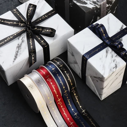 Imported Gold foil printed i love you satin ribbon of 35 yards, 1 inch width