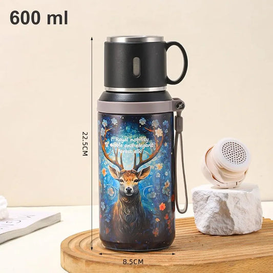 Stainless steel vacuum insulated travel mug ft. "Forest Elk" 600ml
